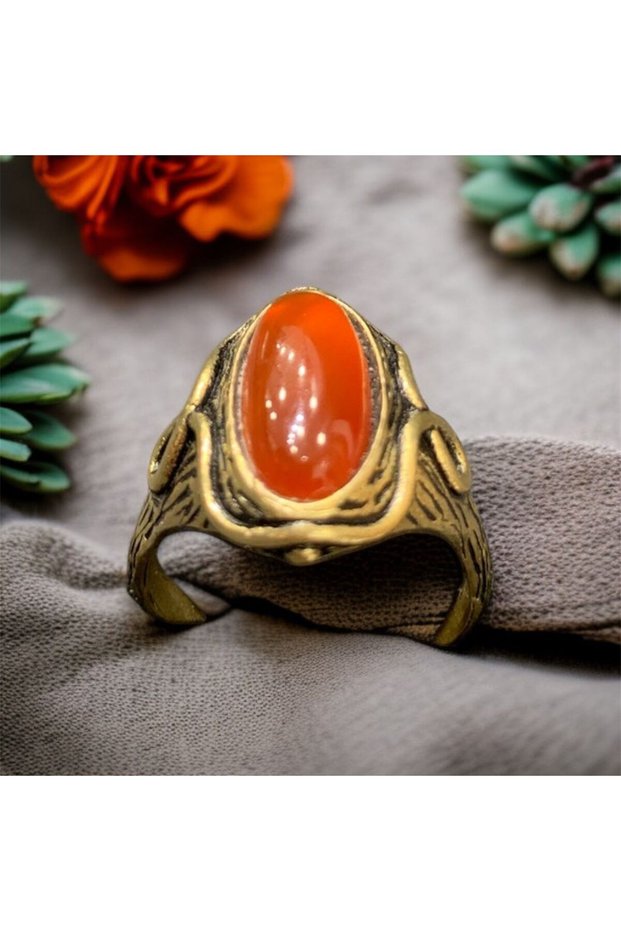 Aurastone Red Agate Natural Stone Bronze Ring