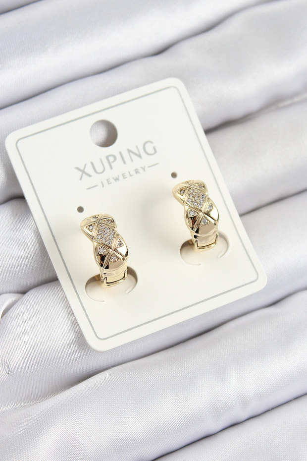 Xuping Zircon Stone Geometric Patterned Hoop Model Gold Color Women's Earrings