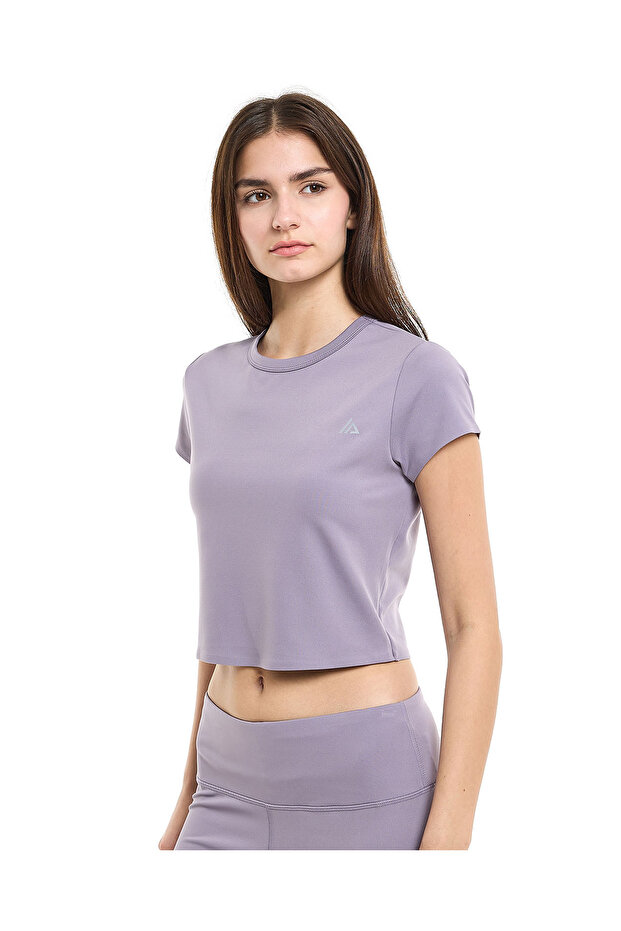 Logo Detail Active Crop Top with Crew Neck and Short Sleeves