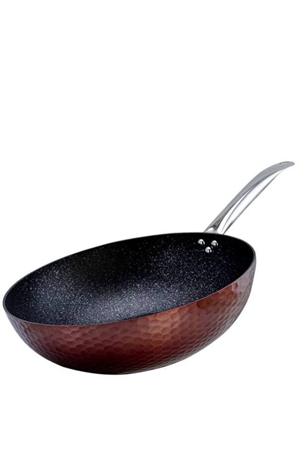 WILSON ALUMINIUM COPPER HAMMERED WOK WITH INDUCTION BOTTOM AND MARBLE COATING INSIDE- 32CM (CKB4-CPR-WK32)