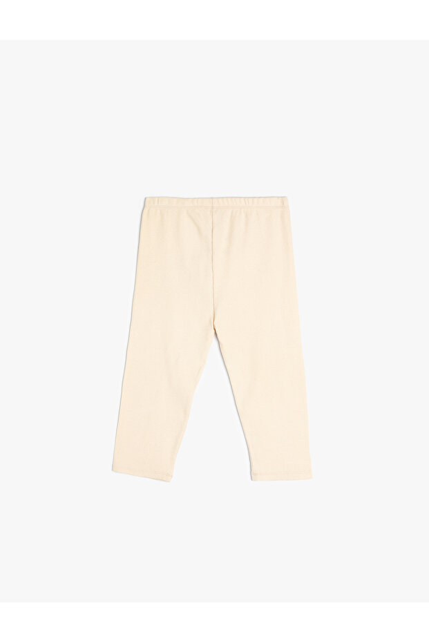 Beige Girl's Basic Ribbed Leggings