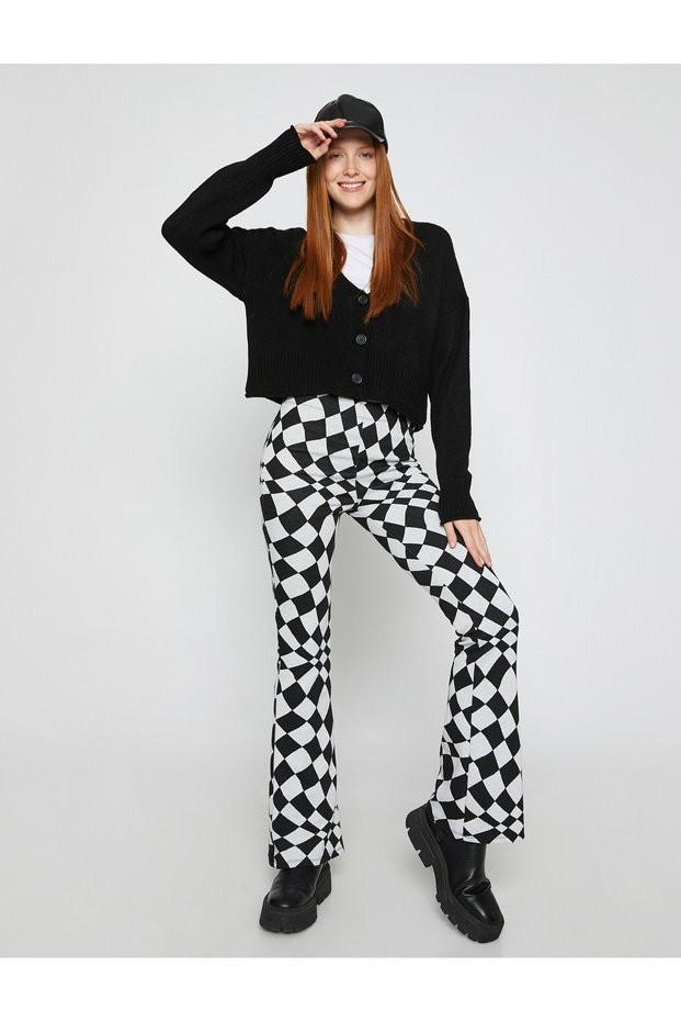 Flare Leg Trousers Checked