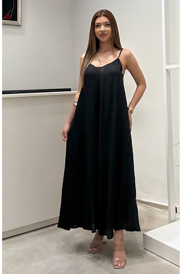 Long basic dress with straps - 1
