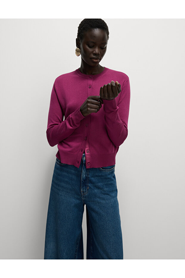 Bisiklet Yaka Düğmeli Hırka - 6