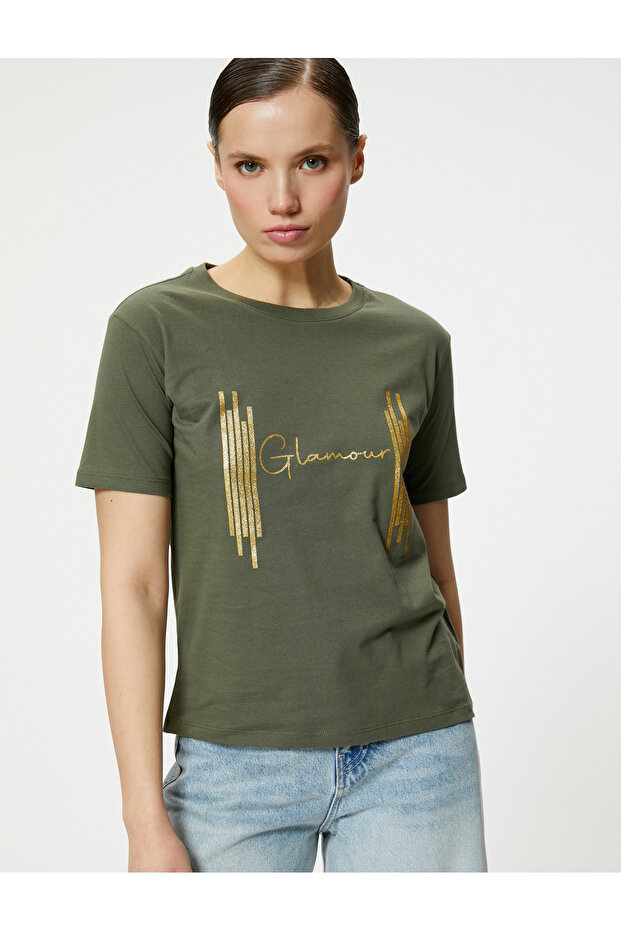 Crew Neck Slogan Printed T-Shirt