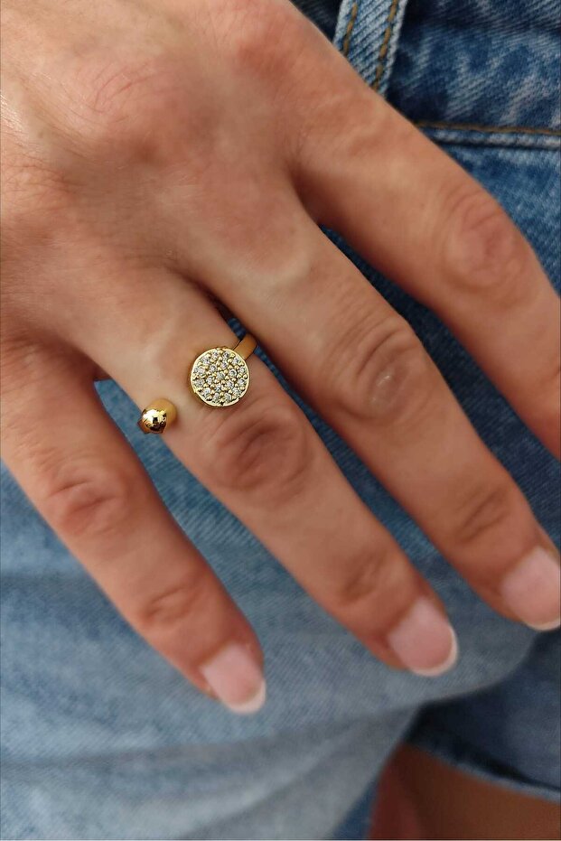 Gold Women's Ring with Ball Stone Detail