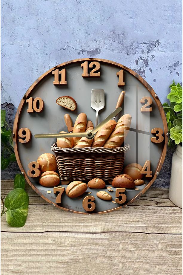 Ekmek Temalı Temperli Cam Duvar Saati – 33x33 cm CSDW347 - 2