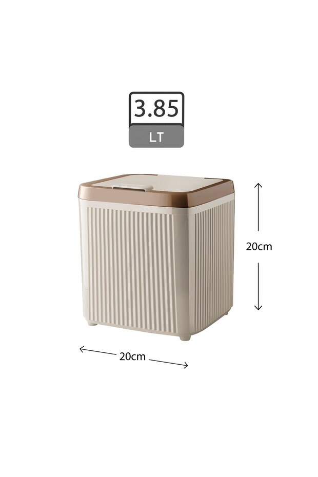 2'li Çizgili Kare Çöp Kovası 3.85 Litre ve 12 Litre Banyo Mutfak Çöp Kovası Click Kapak - 3