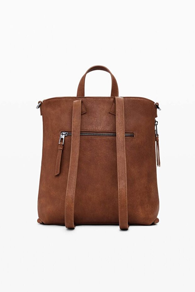 Small faux leather patch backpack - 4