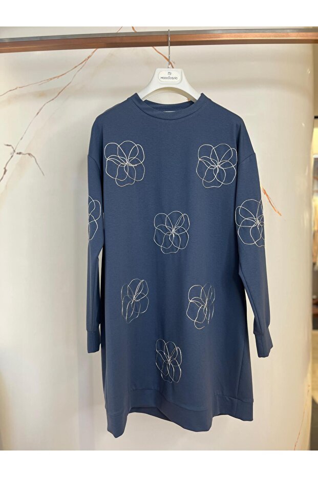 ÇİÇEK NAKIŞLI SWEATSHIRT MM21.0328 İNDİGO - 2