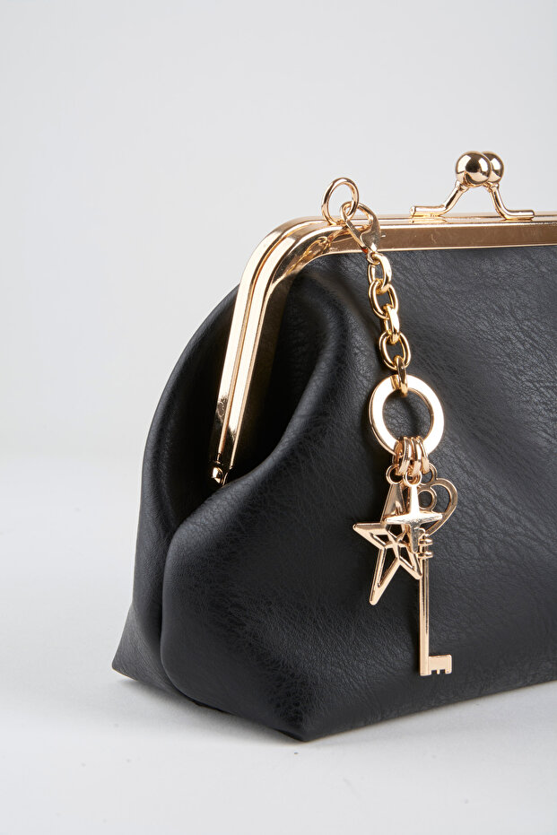 Women's Black Key Charm Gift Scholarship Closure Lined Handbag and Shoulder Bag