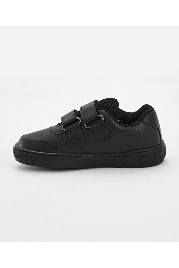 Velcro Closure Solid School Shoes - Black - 2