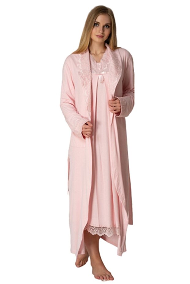 Effortt Pink Maternity and Postpartum Nightgown Set with Robe