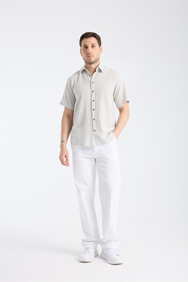 Short Sleeve Şile Cloth Gray Men's Shirt