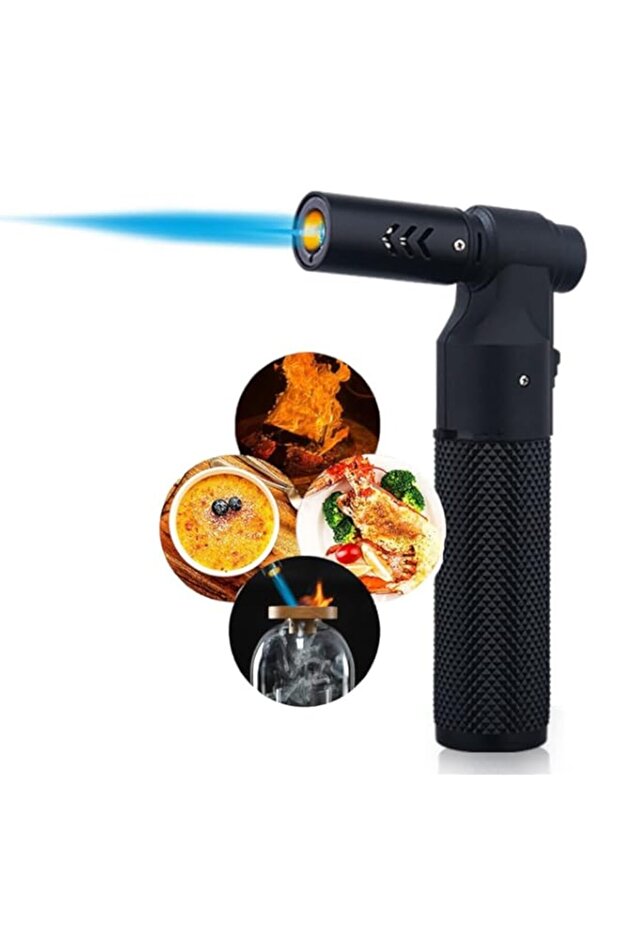 PROMISE Culinary Torch Windproof lighter Butane Refillable Adjustable Flame Kitchen Torch Candle lighter Camping Home Use Welding (Black)