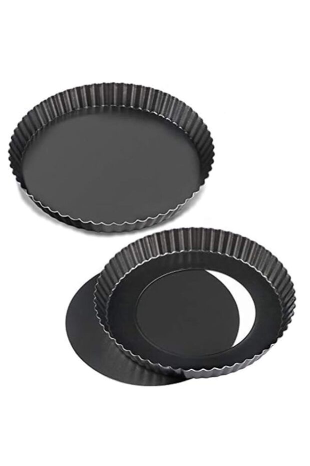 DELFINO 2 Pack Non-sticks 9 Inches Quiche Tart Pan, Removable Loose Bottom Tart Pie