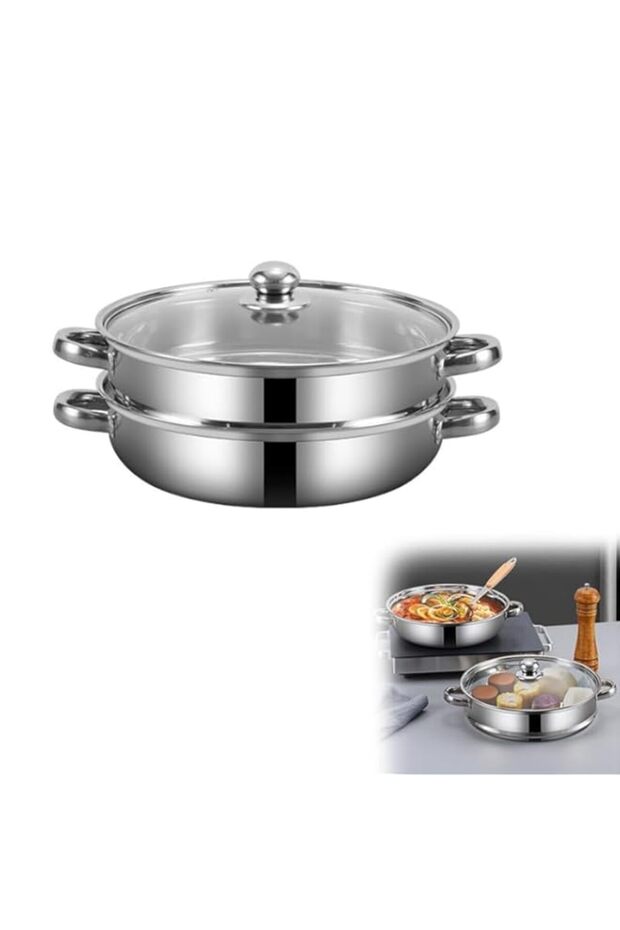 FDTY 2-Tier Stainless Steel Steamer Pot,Double Boiler Soup Steaming Pot,for Vegetable, Dumpling, St