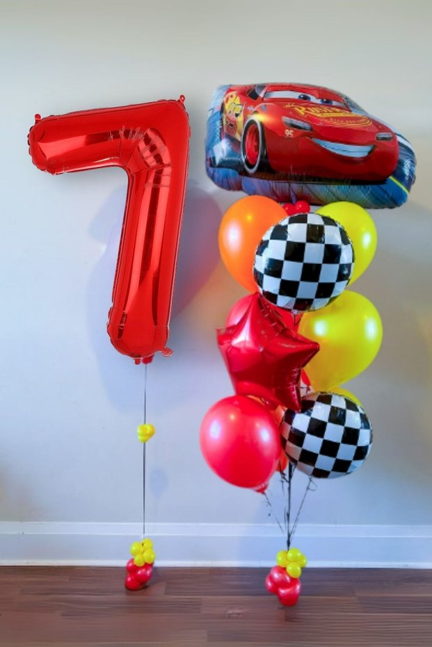 7 Years Old Cars Cars Lightning Mcqueen Race Car Concept Balloon Red Red Number Birthday Set