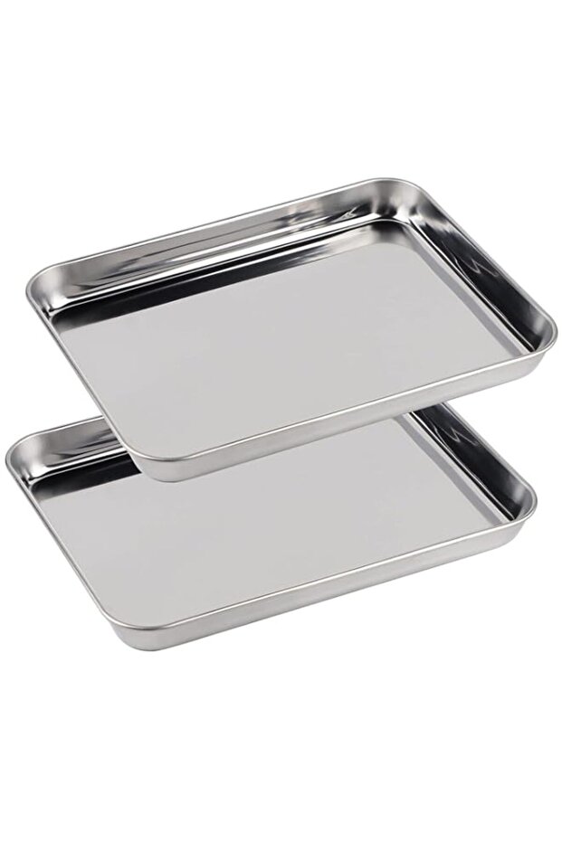 SWAWIS 2 x Rectangular Baking Tray, 23 x 17 x 2.5 cm, Stainless Steel Baking Tray, Dishwasher Safe