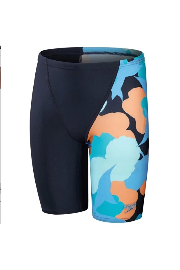 Allover V Cut Jammer Boy's Swimmer Swimsuit Navy-Orange