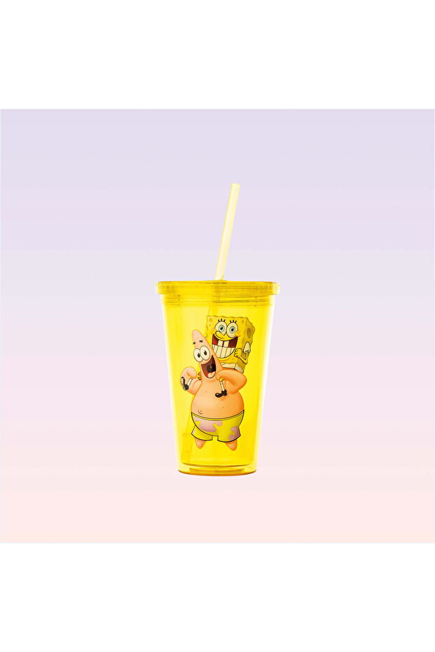 Sünger Bob Kare Pantolon Patrick Yıldız Figürlü Sarı Pipetli Bardak 470 ml - 1