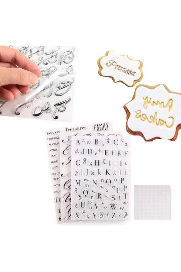 SYOSI 4Pcs Alphabet Cake Stamp Tool, Letters & Numbers Fondant Mold, DIY Cookie Cutter, Handmade English Biscuit Baking Tools (4pcs)