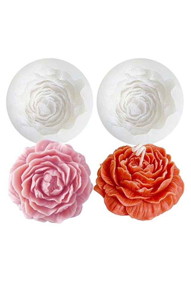 2PCS Flower Silicone Mold for Candle, Soap, Fondant - 3D Peony Bloom for Cake, Candy, Jelly, Chocolate Decoration - Baking Tool
