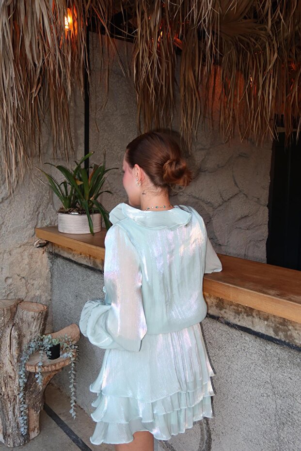 İnci Yeşili Romantik Elbise - 5