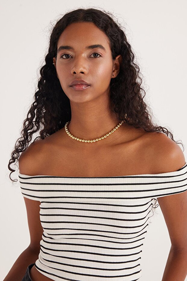 Women's Slim Fit Slim Fit Striped Strapless Blouse