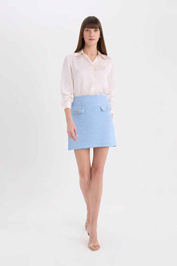 Regular Fit Basic Saten Ekru Kadın Gömlek E1783AX/ER194 - 2