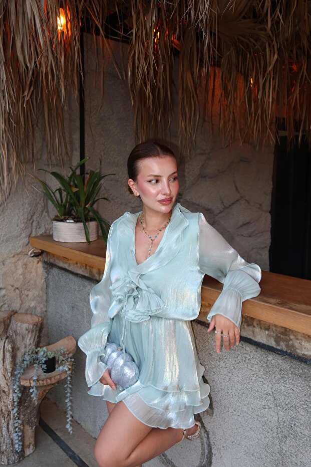 İnci Yeşili Romantik Elbise - 2