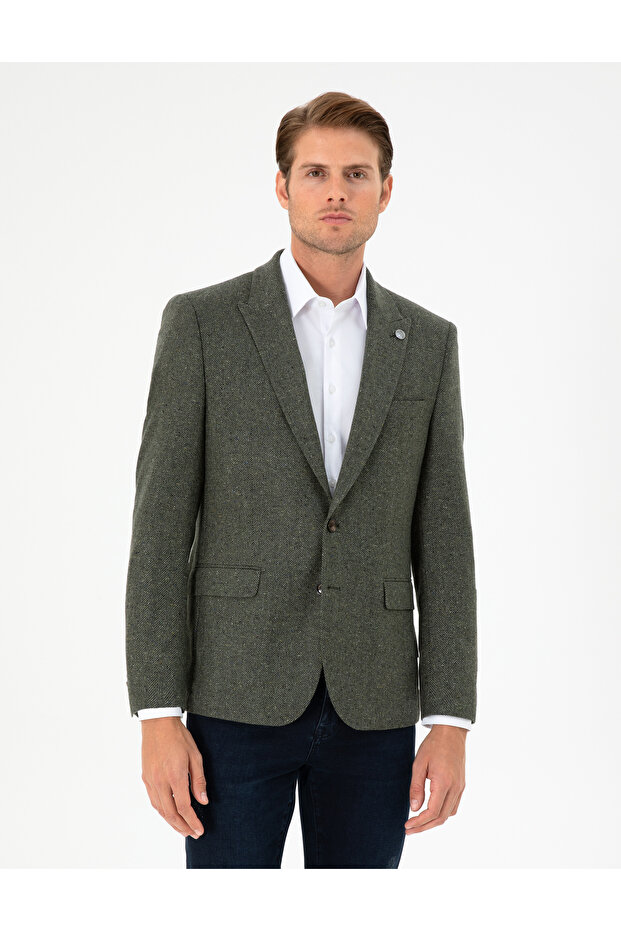 Khaki Slim Fit Wool Cashmere Jacket 50294238-Vr027