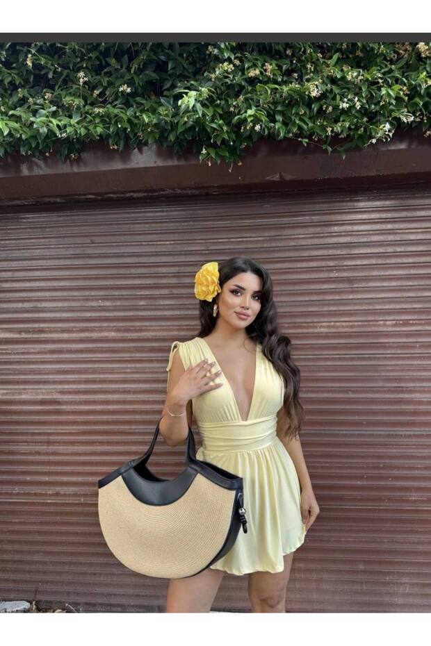 Kadın Sarı City Vibes Şort Etekli Mini Elbise - 1