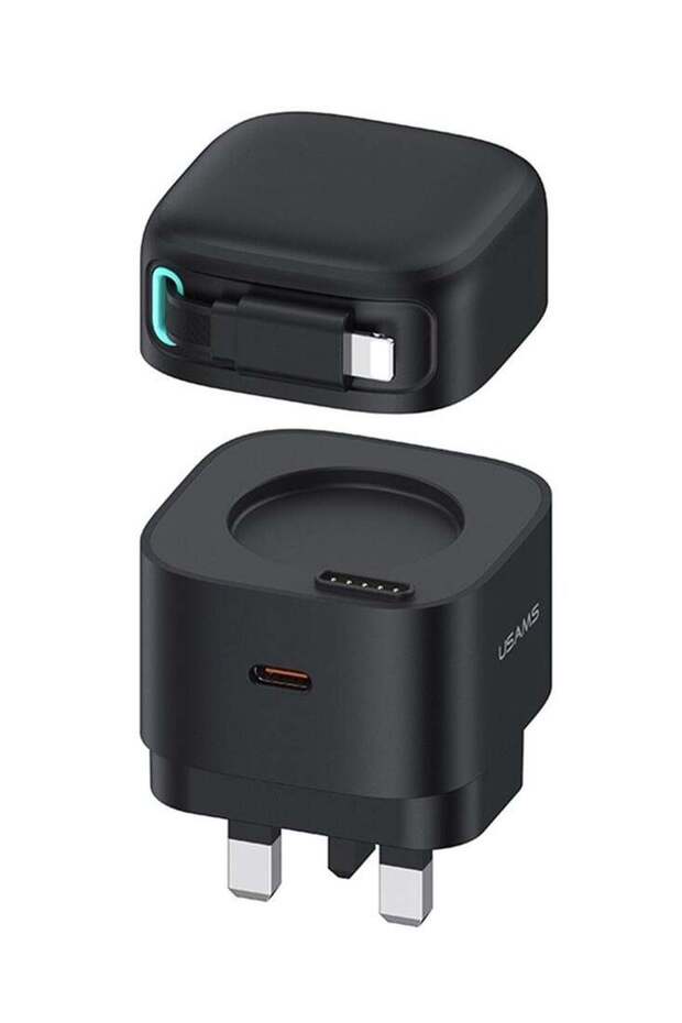 شاحن PD35W سريع GaN ثنائي المخرج مع وحدة كابل Lightning المغناطيسي القابل للسحب (المملكة المتحدة)