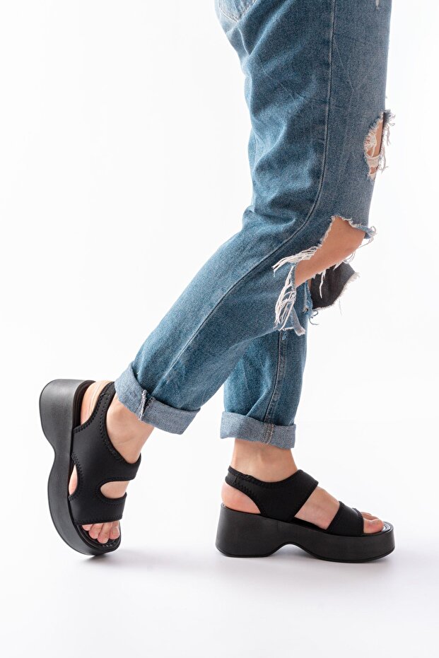 24414-573 Black Dalgıç Daily Wedge Heel Women's Sandals