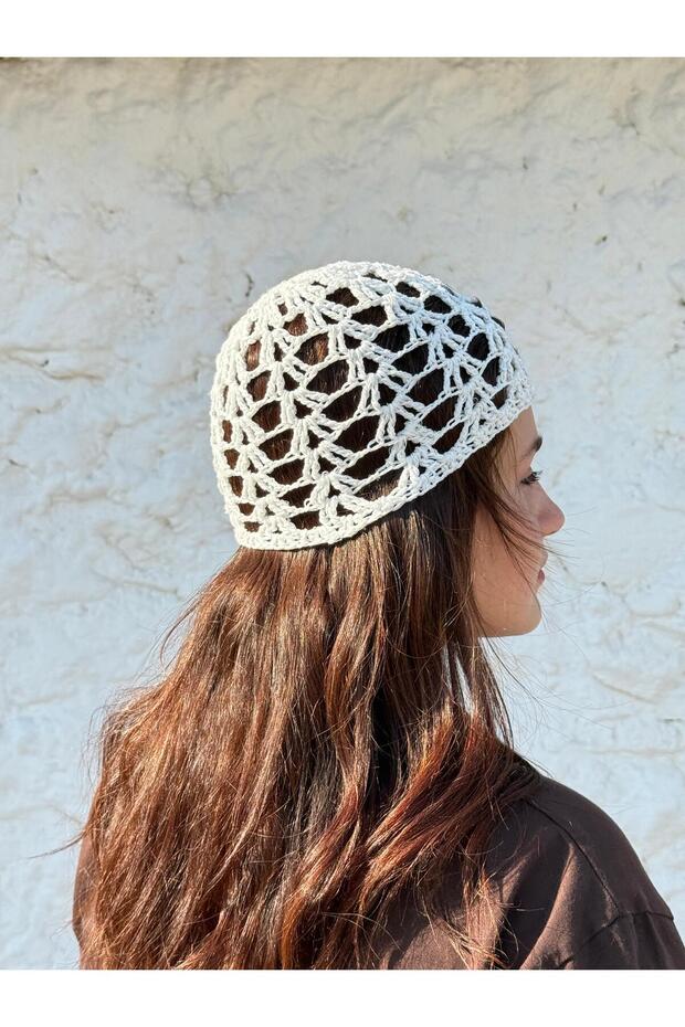 White Colored Glitter Knitted Crochet Hat, Hand Knitted Hat