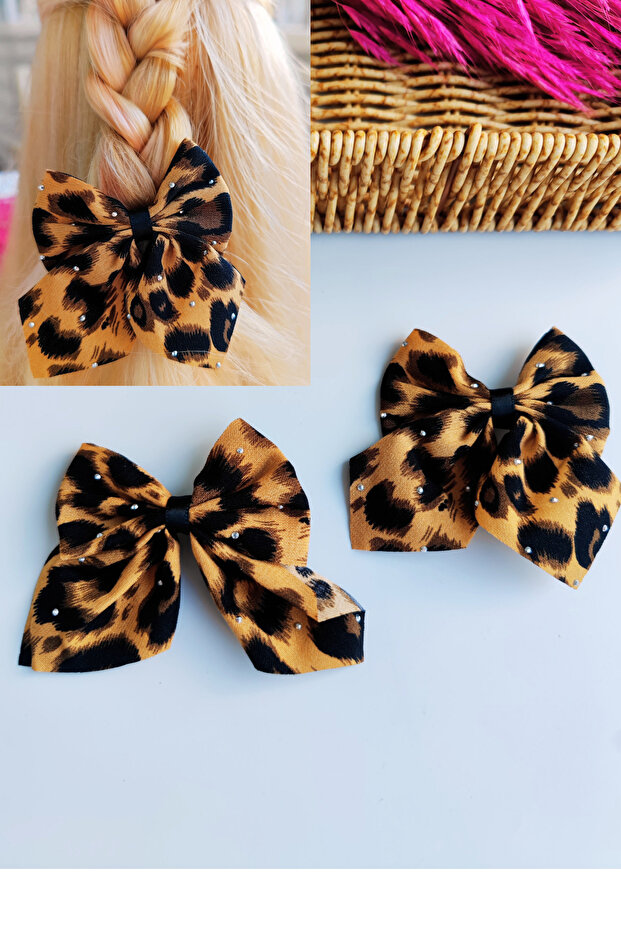 مشبك مشبك منقوش بنقشة الفهد 2 قطعة 1 زوج - 4