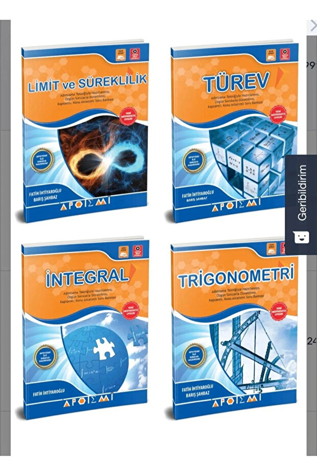 Apotemi Limit Türev Integral Trigonometri Fasikül Seti (4 Kitap) 2024 Müfredat - 1