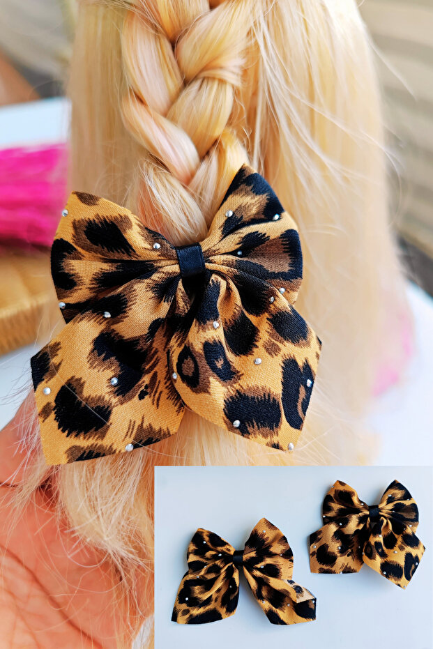 مشبك مشبك منقوش بنقشة الفهد 2 قطعة 1 زوج - 1