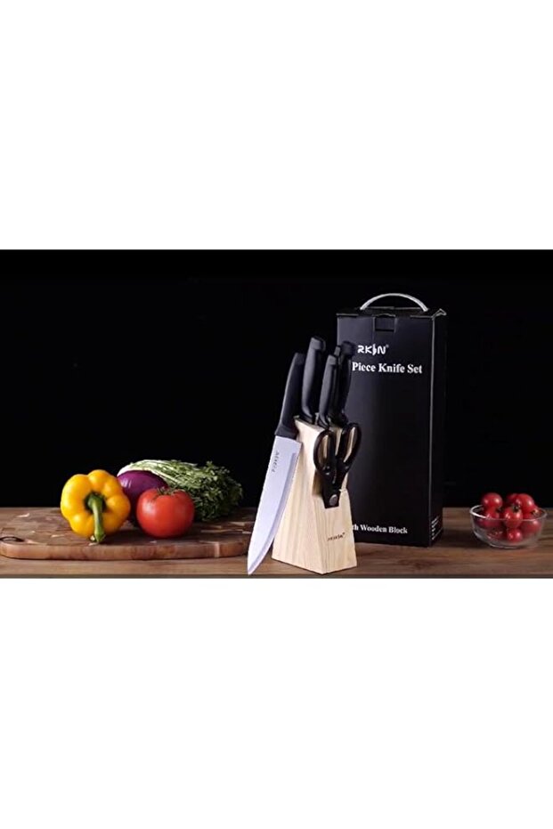 Perkin Kitchen Knives Set With Wooden Block 7 Pcs Kitchen Knife Set