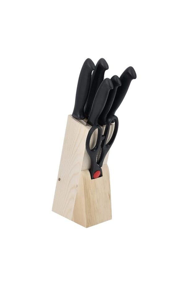 Royalford 7Pcs Kitchen Knives Set With Wooden Block, RF10229 Multipurpose Scissor, Knife Sharpener