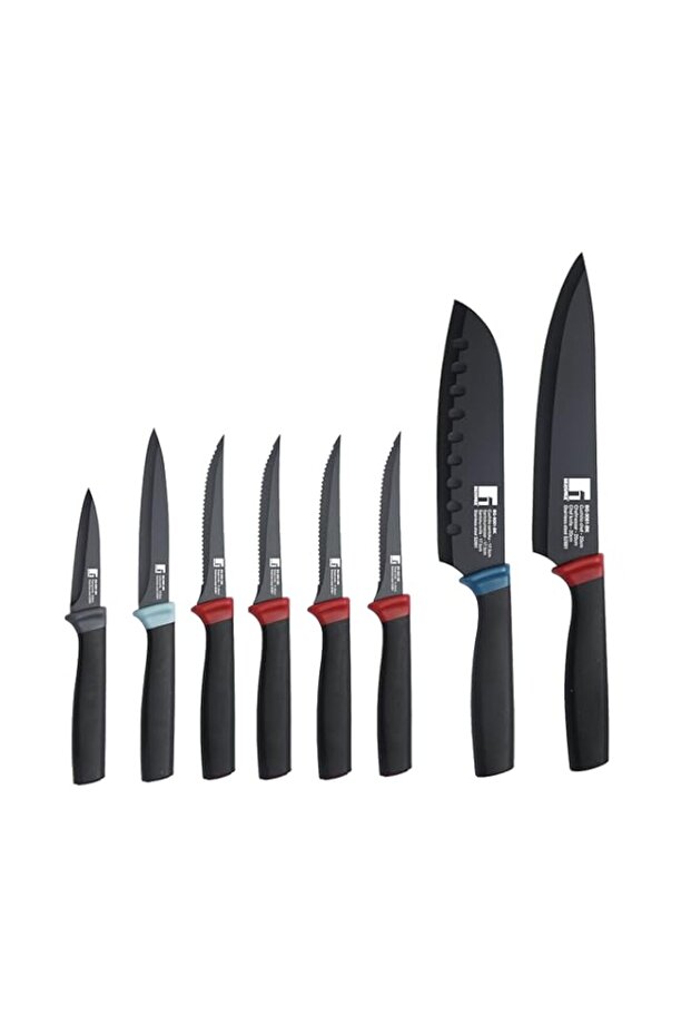 Bergner ion 8pc stainless steel knife set, non-stick coated, multi-colour, bg9082bk