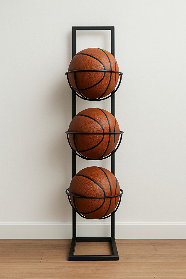 Ball Basket Wall Hangable Fixed Ball Rack 3-Piece Ball Basket Metal Black