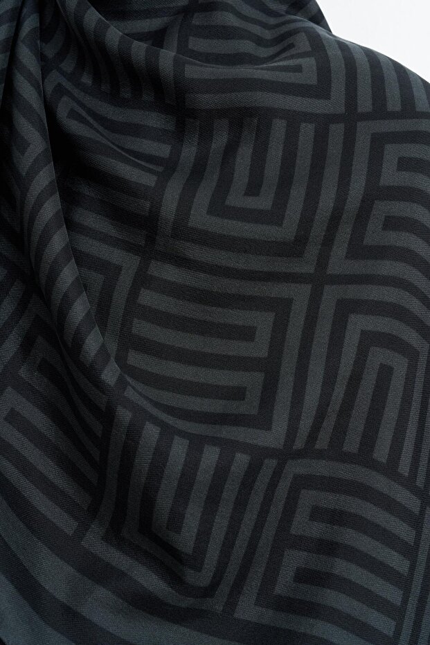 Pamuk İpek Monogram Desen Şal - 3