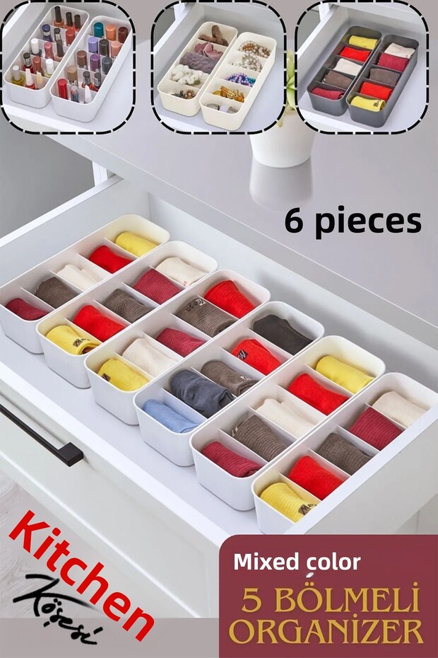 5 Compartment Organizer, Watch, Jewelry, Buckle, Socks, Underwear Organizer 6 Pieces