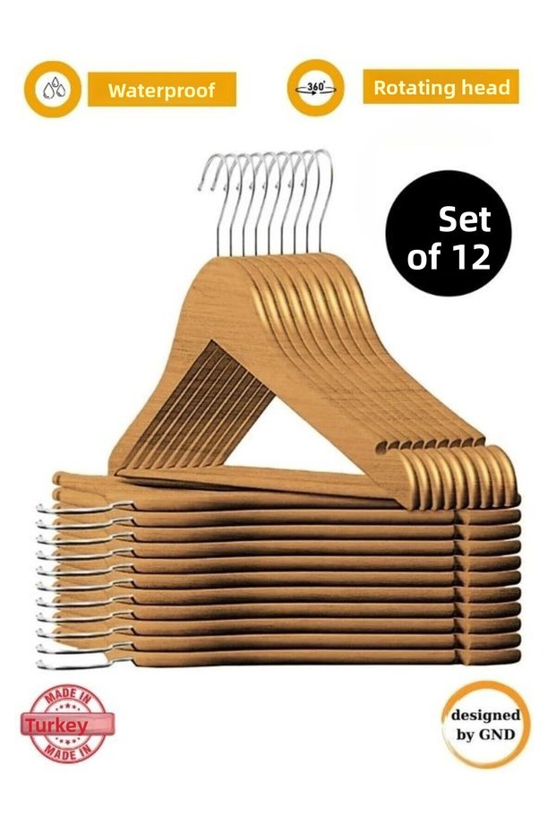 12 Pieces - Wooden Look Clothes and Garment Hangers Wooden Color.