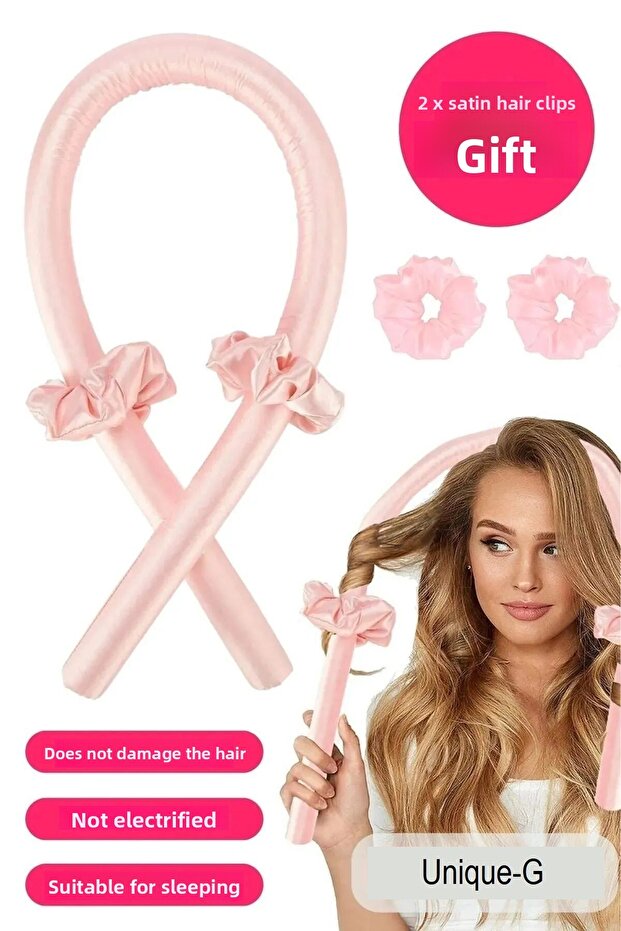 Powder Pink Heatless Hair Styling Hair Sauce Satin Scrunchie Set