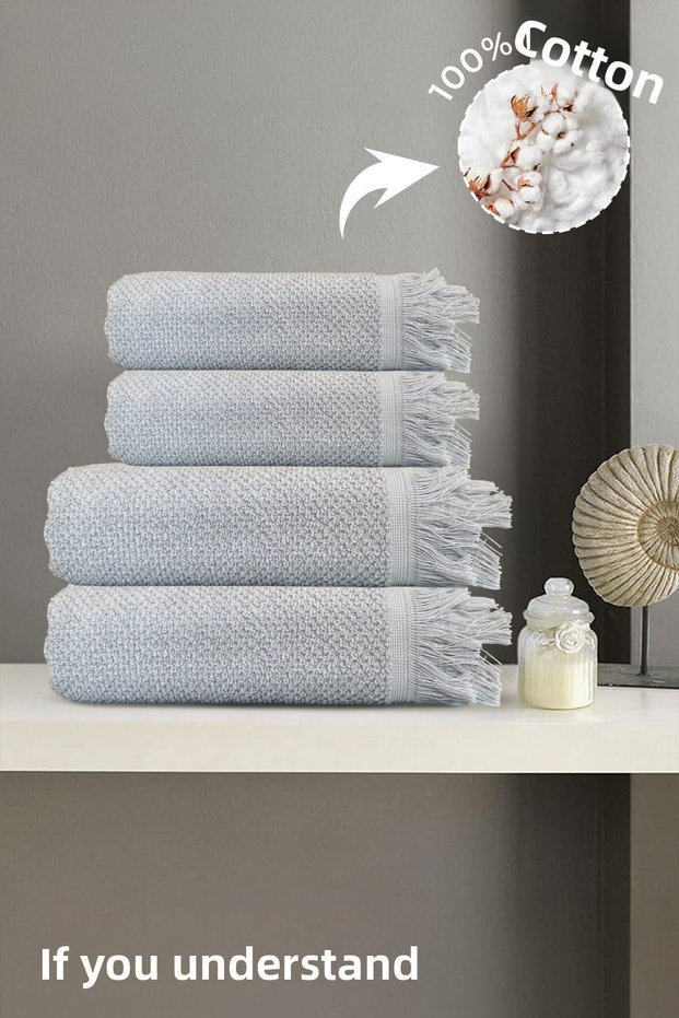 Set of 4 Gray Jelena Towels 100% Cotton - 2 Hand Towels 50X90 and 2 Bath Towels 70X140