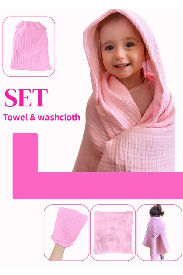 Baby Towel and Washcloth Set - 100% Organic Muslin Bath Washcloth and Towel Set