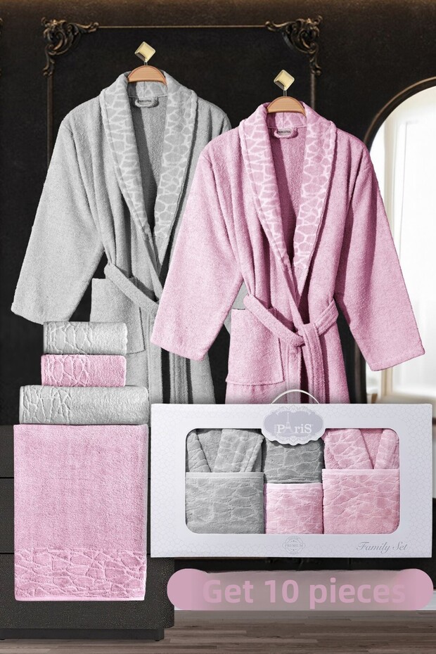 10-Piece Family Set Women's & Men's Bathrobe Set - Leopard